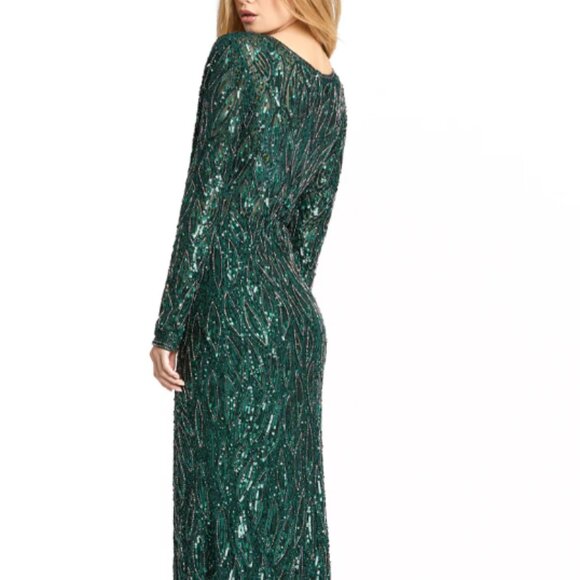 MAC DUGGAL 5451 LONG SLEEVE BEADED V-NECK FOREST GREEN GOWN sz 8 - Picture 4 of 5